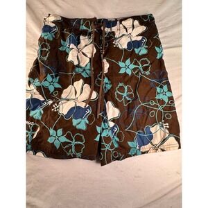 Duck Head Swim Trunks Mens Medium Brown Blue Floral Board Shorts Excellent M